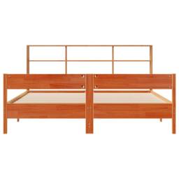 Berkfield Home Bookcase Bed Frame Wax Brown 150x200 cm King Size Solid Wood - Size: Super King - thumbnail 4