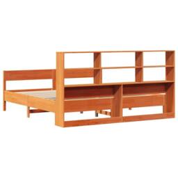 Berkfield Home Bookcase Bed Frame Wax Brown 150x200 cm King Size Solid Wood - Size: Super King - thumbnail 6