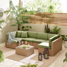 FurnitureboxUK Orlando 6 Seat Modular Outdoor Garden Rattan Sofa in Green - thumbnail 1