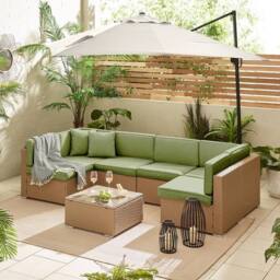 FurnitureboxUK Orlando 6 Seat Modular Outdoor Garden Rattan Sofa in Green - thumbnail 2