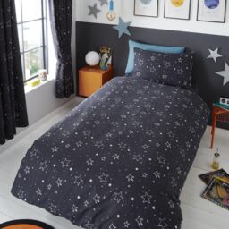 Happy Linen Company Kids Planets Space Rockets Glow In The Dark Navy Blue Duvet Cover Set - Size: Single - thumbnail 3