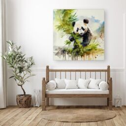 Warren Reed - Designer Panda Eating Bamboo Watercolour Canvas in Brown - Size: w40 inch x h40 inch - thumbnail 3
