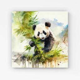 Warren Reed - Designer Panda Eating Bamboo Watercolour Canvas in Brown - Size: w40 inch x h40 inch - thumbnail 1