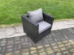 Fimous 9 Seater Outdoor PE Rattan Garden Furniture Set Gas Fire Pit Dining Table Gas Heater Burner Dark Grey - thumbnail 6