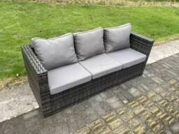 Fimous 9 Seater Outdoor PE Rattan Garden Furniture Set Gas Fire Pit Dining Table Gas Heater Burner Dark Grey - thumbnail 5