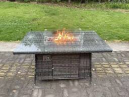 Fimous 9 Seater Outdoor PE Rattan Garden Furniture Set Gas Fire Pit Dining Table Gas Heater Burner Dark Grey - thumbnail 4