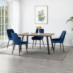 Seconique Quebec Straight Edge Dining Set with Avery Chairs in Blue