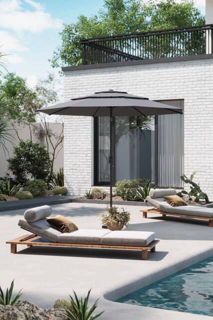 Garden Sanctuary 3-Tier Outdoor Garden Umbrella with Crank & Tilt（Base is not included） in Light Grey - image 1