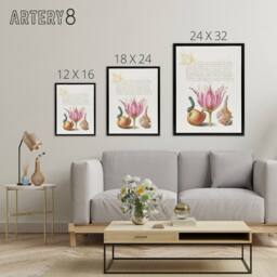 "Artery8 Pear Pink Tulip & Seashell Calligraphy Framed Canvas Wall Art Print in White - Size: W12"" x H16""" - thumbnail 4