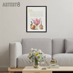 "Artery8 Pear Pink Tulip & Seashell Calligraphy Framed Canvas Wall Art Print in White - Size: W12"" x H16""" - thumbnail 3
