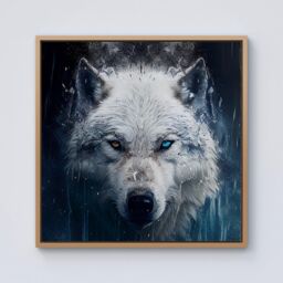 Warren Reed - Designer White Wolf Face Splashart Framed Canvas in Light Brown - Size: w40 inch x h40 inch - thumbnail 1