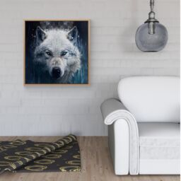 Warren Reed - Designer White Wolf Face Splashart Framed Canvas in Light Brown - Size: w40 inch x h40 inch - thumbnail 2