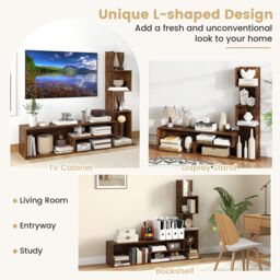 "Gymax Cube TV Stand for TVs up to 50"" L-shaped Media Entertainment Center in Brown" - thumbnail 5