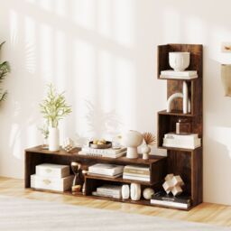"Gymax Cube TV Stand for TVs up to 50"" L-shaped Media Entertainment Center in Brown" - thumbnail 8