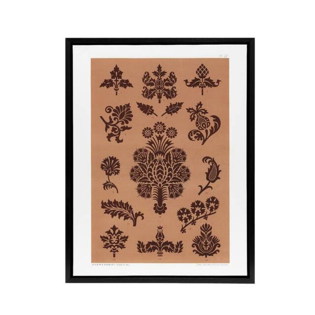 "Artery8 Medieval Botanical Pattern GA & MA Audsley Framed Canvas Wall Art in Pink - Size: W12"" x H16""" - image 1