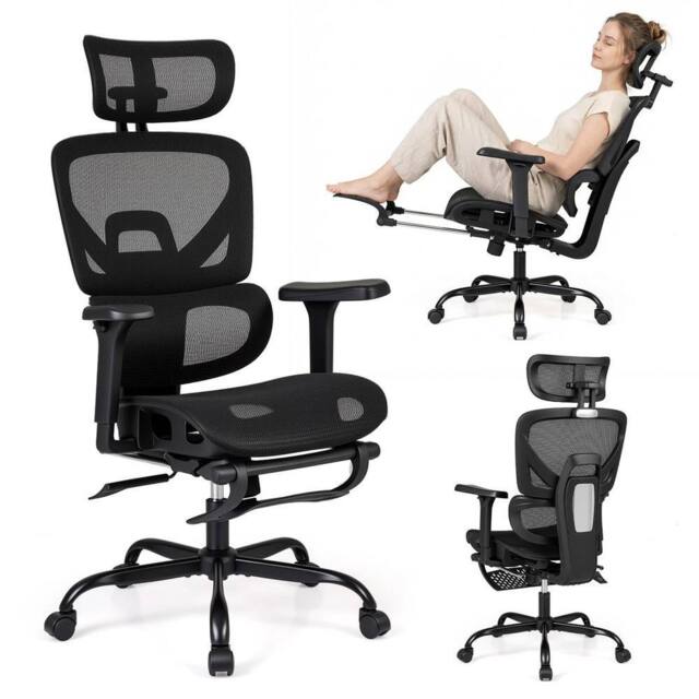 EONLION Mesh Ergonomic Office Chair with Footrest in Black - Size: 100 cm - image 1
