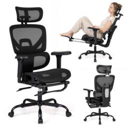 EONLION Mesh Ergonomic Office Chair with Footrest in Black - Size: 100 cm - thumbnail 1