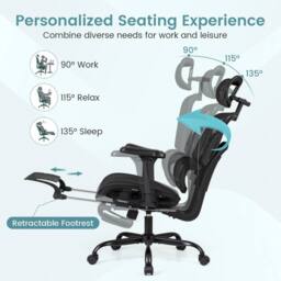 EONLION Mesh Ergonomic Office Chair with Footrest in Black - Size: 100 cm - thumbnail 4