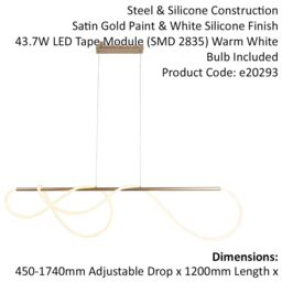 Loops Satin Gold Modern Linear Ceiling Pendant Light - Integrated LED Tape Module - thumbnail 2