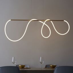 Loops Satin Gold Modern Linear Ceiling Pendant Light - Integrated LED Tape Module - thumbnail 3