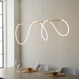 Loops Satin Gold Modern Linear Ceiling Pendant Light - Integrated LED Tape Module - thumbnail 5
