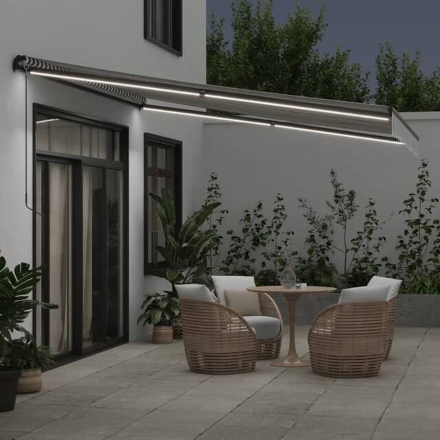 Berkfield Home Manual Retractable Awning with LEDs Anthracite&White 400x350 cm in Charcoal - image 1