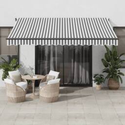 Berkfield Home Manual Retractable Awning with LEDs Anthracite&White 400x350 cm in Charcoal - thumbnail 2
