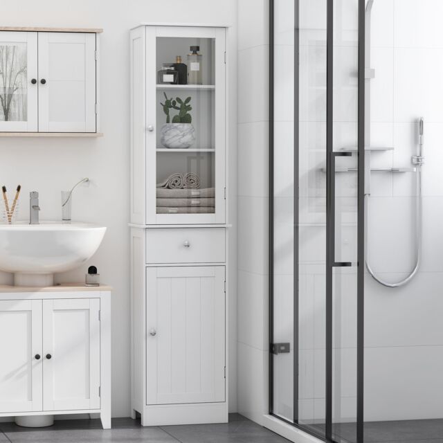 Kleankin Organizer Restroom Tower Tall Pantry Tower with Multi Tier Shelving in White - image 1