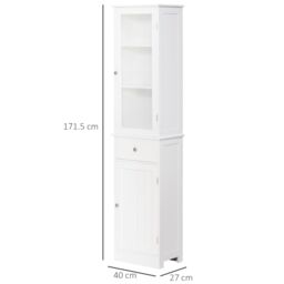Kleankin Organizer Restroom Tower Tall Pantry Tower with Multi Tier Shelving in White - thumbnail 3