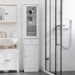 Kleankin Organizer Restroom Tower Tall Pantry Tower with Multi Tier Shelving in White - thumbnail 1