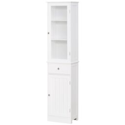 Kleankin Organizer Restroom Tower Tall Pantry Tower with Multi Tier Shelving in White - thumbnail 2