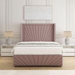 "BSSPOKE Nola Plush Velvet Divan Bed Set 54"" Headboard & Mattress No Drawers in Pink - Size: King" - thumbnail 1