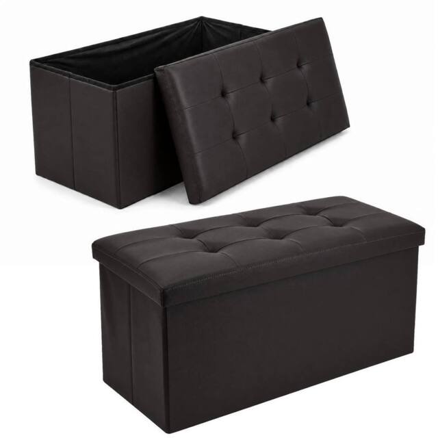 KORVIXA Black Faux Leather Foldable Storage Ottoman 76×37×37cm - Size: 100 cm x 100 cm - image 1