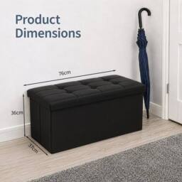 KORVIXA Black Faux Leather Foldable Storage Ottoman 76×37×37cm - Size: 100 cm x 100 cm - thumbnail 2