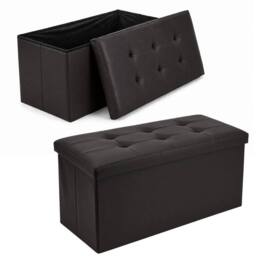 KORVIXA Black Faux Leather Foldable Storage Ottoman 76×37×37cm - Size: 100 cm x 100 cm - thumbnail 1