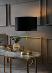 ValueLights Charlie Gold Stem Table Lamp Light with Velvet Shade in Black - Size: 10 inches