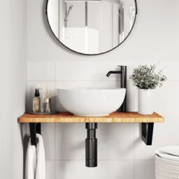 Berkfield Home Basin Shelf Wall Mounted Steel & Solid Wood Oak in Brown - thumbnail 3