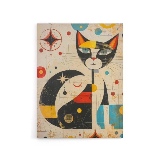 "Artery8 Abstract Mid Century Modern Atomic Cat Canvas Wall Art Print in Beige - Size: W18"" x H24""" - image 1