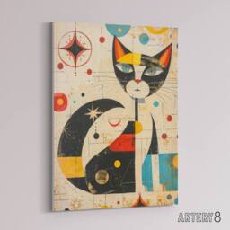 "Artery8 Abstract Mid Century Modern Atomic Cat Canvas Wall Art Print in Beige - Size: W18"" x H24""" - thumbnail 2