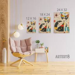 "Artery8 Abstract Mid Century Modern Atomic Cat Canvas Wall Art Print in Beige - Size: W18"" x H24""" - thumbnail 4