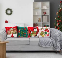 Luxury Living Christmas Embroidered Snowman Cushion with Gifts & Candy Cane in Red - Size: 45 cm x 45 cm - thumbnail 7