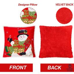 Luxury Living Christmas Embroidered Snowman Cushion with Gifts & Candy Cane in Red - Size: 45 cm x 45 cm - thumbnail 5