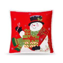 Luxury Living Christmas Embroidered Snowman Cushion with Gifts & Candy Cane in Red - Size: 45 cm x 45 cm - thumbnail 2