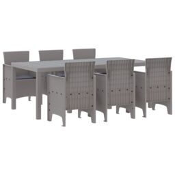 Berkfield Home 7 Piece Garden Dining Set with Cushions Light Grey Poly Rattan - thumbnail 2