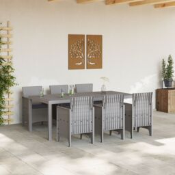 Berkfield Home 7 Piece Garden Dining Set with Cushions Light Grey Poly Rattan - thumbnail 3
