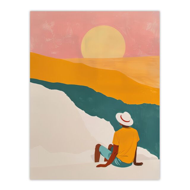 "Artery8 Wall Art Print Watching the Sunset Block Beach Relax Boho Poster - Size: W24"" x H32""" - image 1