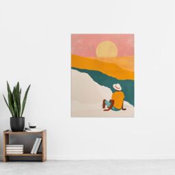 "Artery8 Wall Art Print Watching the Sunset Block Beach Relax Boho Poster - Size: W24"" x H32""" - thumbnail 4