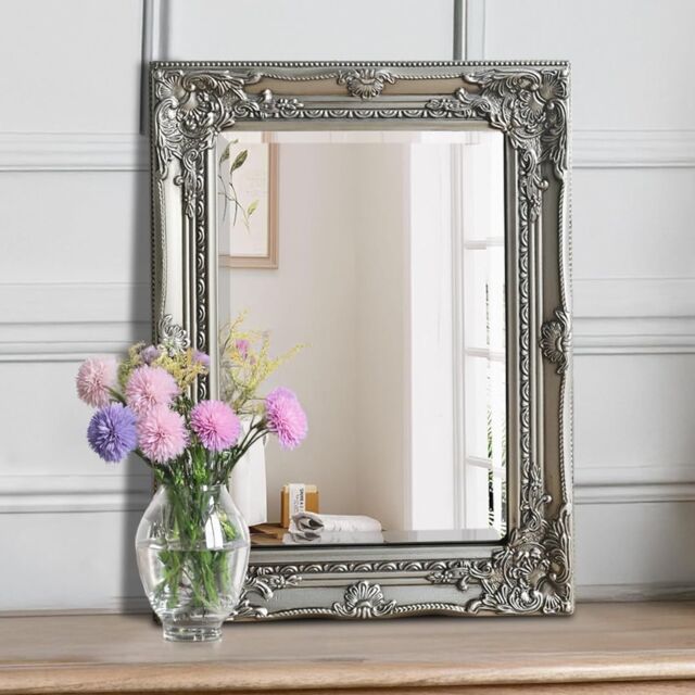 Agenzia 14 Small Antique Silver Ornate Rectangle Wall Mirror 53 x 42cm - Size: 53 x 42 cm - image 1