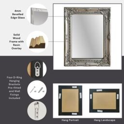 Agenzia 14 Small Antique Silver Ornate Rectangle Wall Mirror 53 x 42cm - Size: 53 x 42 cm - thumbnail 8