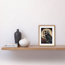 "Artery8 Wall Art Print Raven Human Skull Old School USA Tattoo Ink Body Rockabilly Americana 50s Artwork Framed 9X7 Inch in Beige - Size: W7"" x H9""" - thumbnail 2
